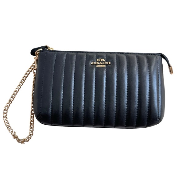 Coach 2956 Large Linear Puff Quilting Wristlet Wallet Black Napa Smooth Leather - Picture 4 of 10